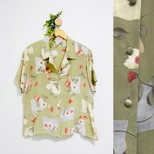 Lord & Taylor Vintage 100% Silk Grandmacore Floral Button Front Shirt
